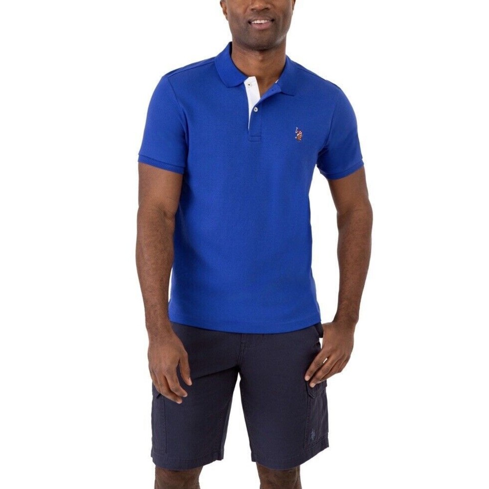 Y2k U.S. Polo Assn. Men’s Blue Interlock Short‎ Sleeve Polo Shirt - -Size L